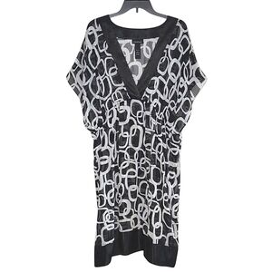 Lane Bryant Black and White Sheer Geo Print Satin Trim Beach Swim Cover Up 22/24